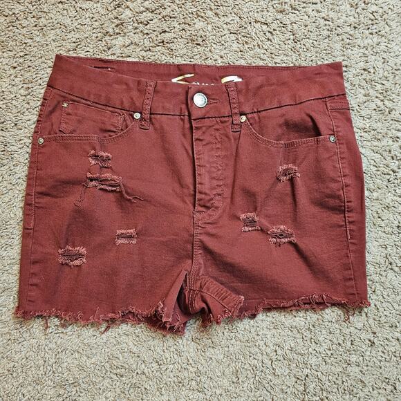 Seven7 Tummy Less High Rise Skinny Shorts Womens 12 Red Distressed Cutoff Casual - Picture 1 of 11